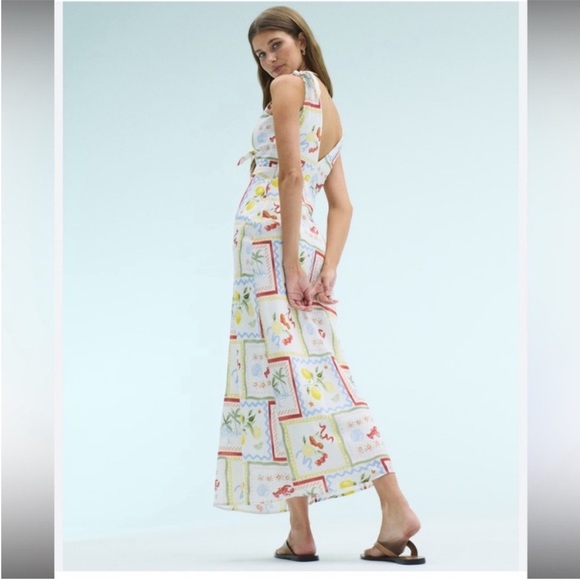 Abercrombie and Fitch Tie Front Scarf Midi Dress Italy Coastal Fruit Sz L NEW - Picture 3 of 13